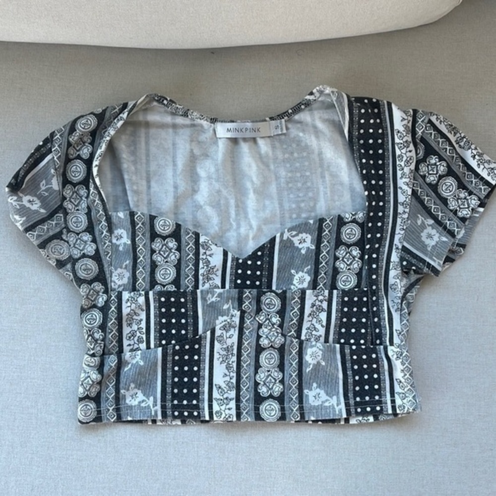 Mink pink bandana print crop top body con sweetheart bustier corset Tee T Shirt​